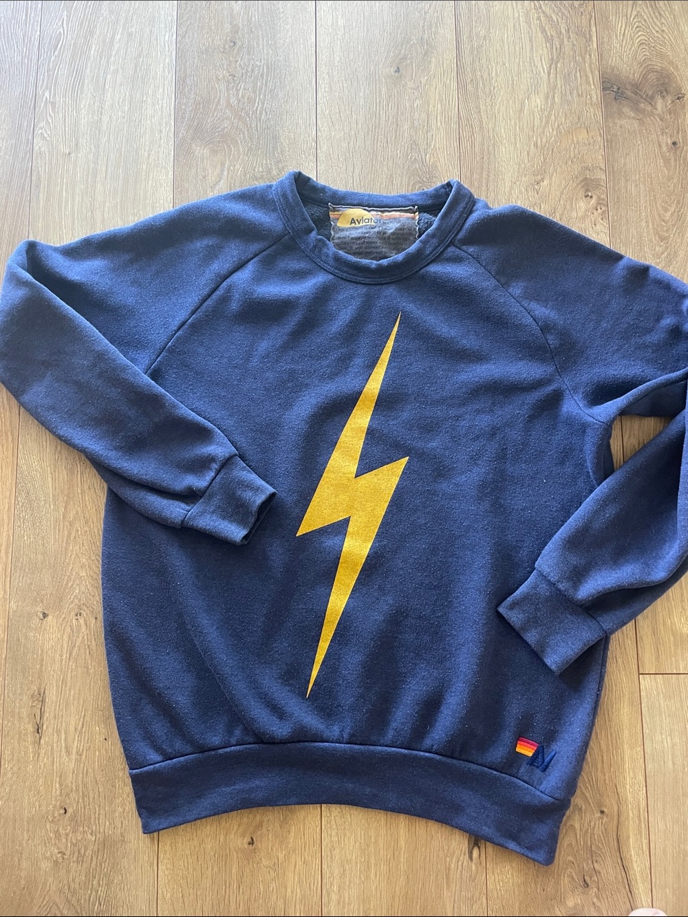 Aviator Nation Navy Crewneck with Yellow Lightning Bolt